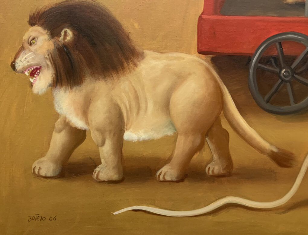 フェルナンド・ボテロ　「赤ちゃんライオンと調教師」　2007年　油絵／カンヴァス　　　125×168cm