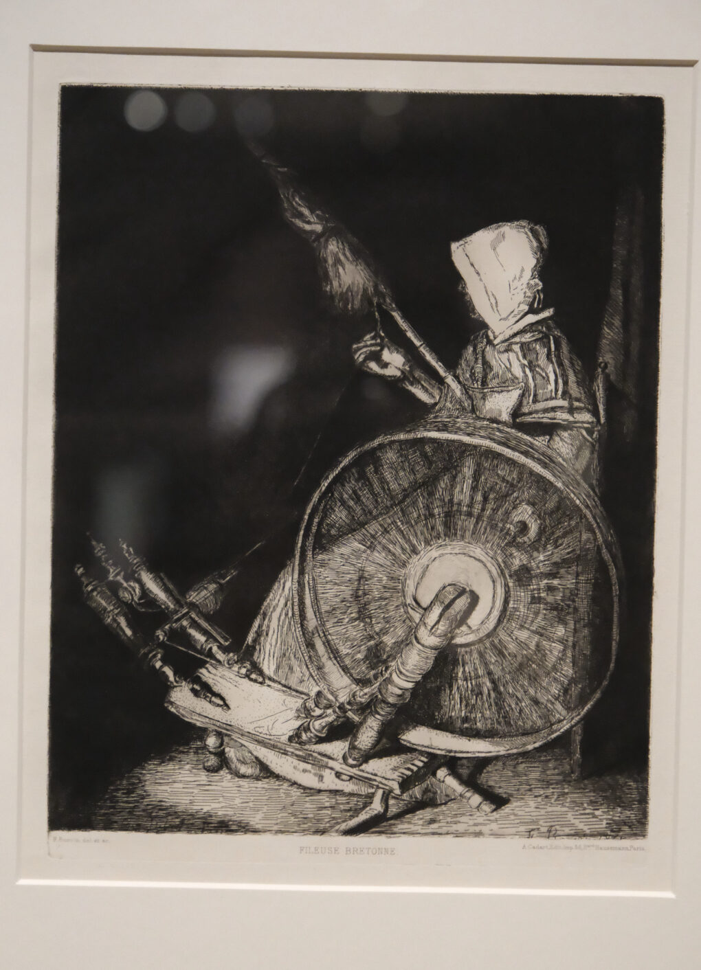 ウジェーヌ・マルタン　《糸を紡ぐブルターニュ女性》　1875年　エッチング　町田市立国際版画館